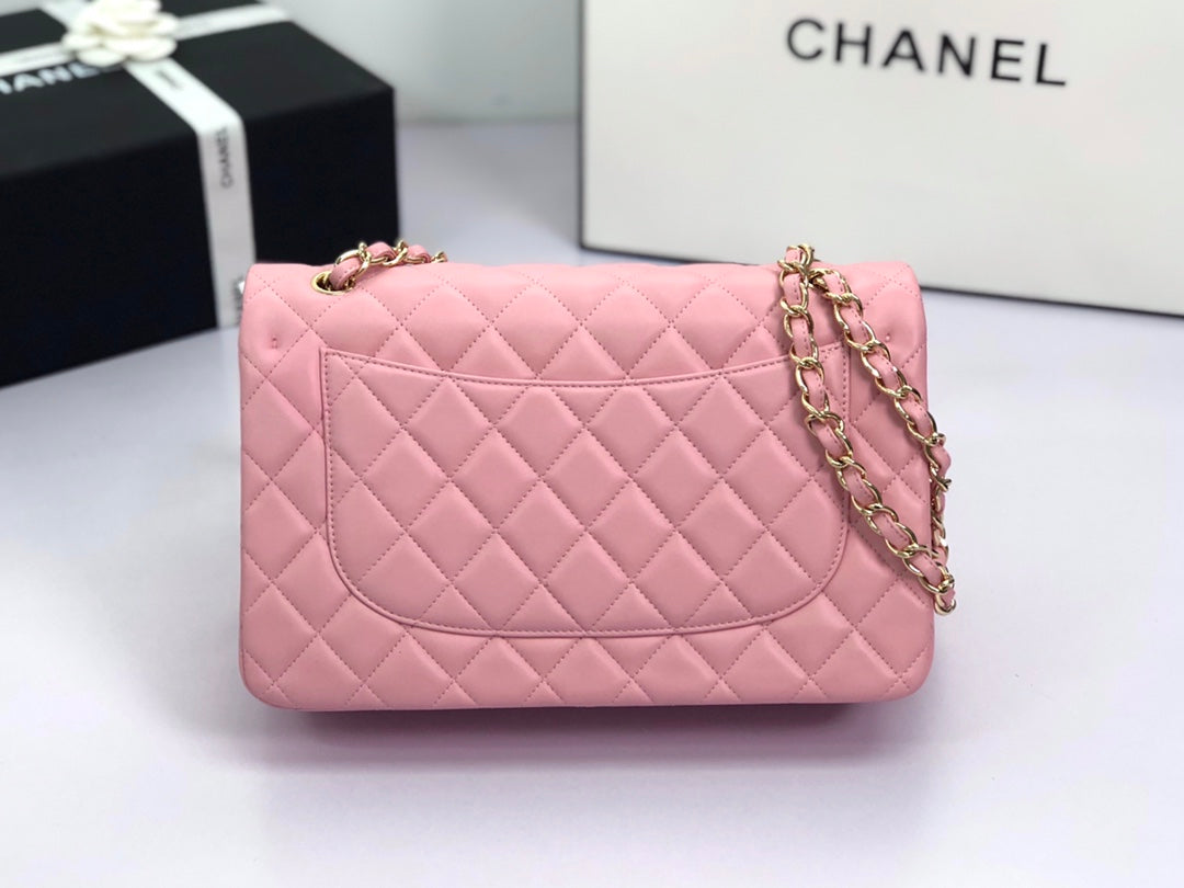 SAC À RABAT JUMBO 30 EN CUIR D'AGNEAU ROSE PASTEL QUINCAILLERIE DORÉ