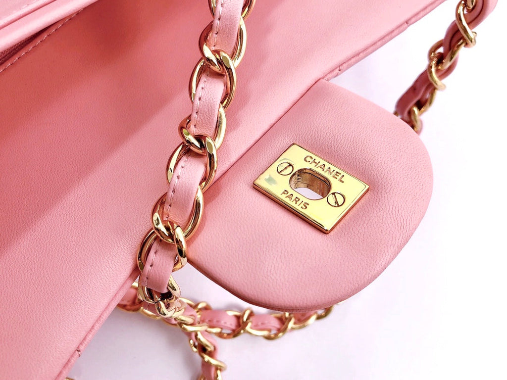 SAC À RABAT JUMBO 30 EN CUIR D'AGNEAU ROSE PASTEL QUINCAILLERIE DORÉ