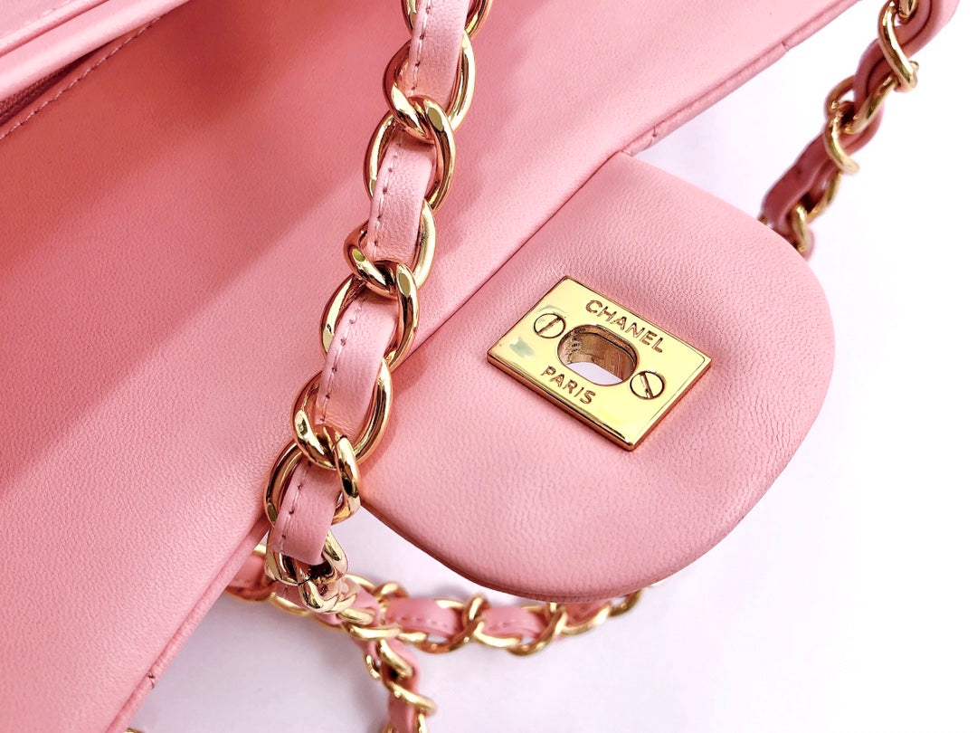 SAC À RABAT JUMBO 30 EN CUIR D'AGNEAU ROSE PASTEL QUINCAILLERIE DORÉ