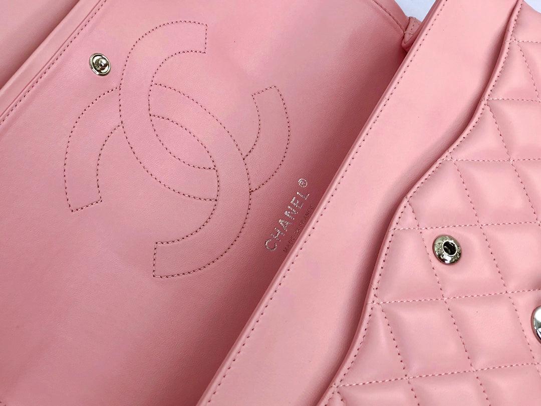 FLAP BAG JUMBO 30 PASTEL PINK LAMBSKIN SILVER HARDWARE