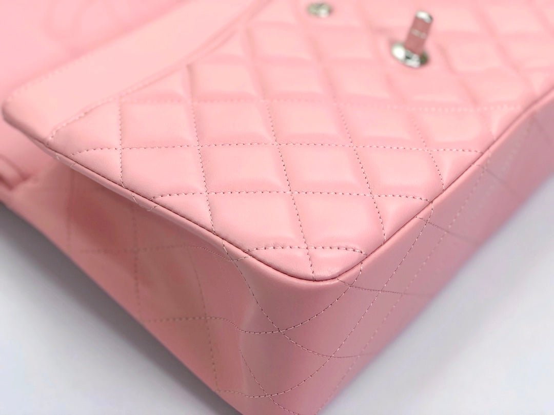 SAC À RABAT JUMBO 30 EN CUIR D'AGNEAU ROSE PASTEL QUINCAILLERIE ARGENTÉE