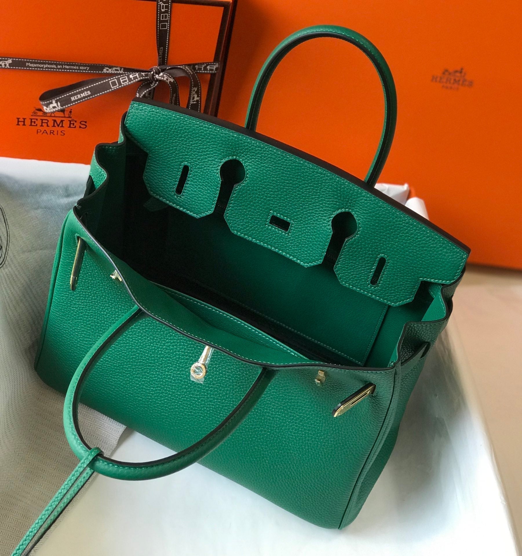 HM BIRKIN CUIR TOGO VERT QUINCAILLERIE DORÉ