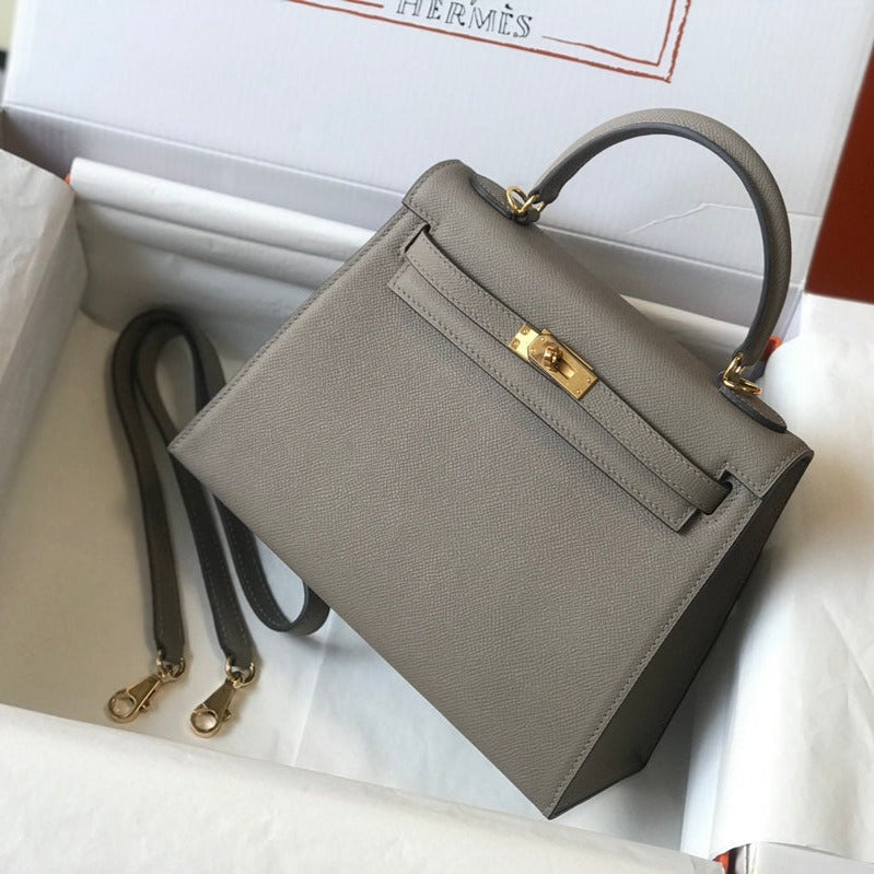 HM KELLY 32CM CUIR EPSOM GRIS FONCÉ QUINCAILLERIE DORÉ