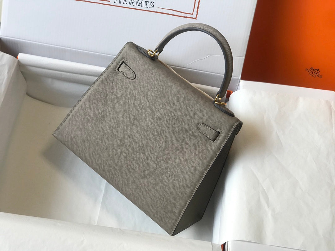 HM KELLY 32CM CUIR EPSOM GRIS FONCÉ QUINCAILLERIE DORÉ