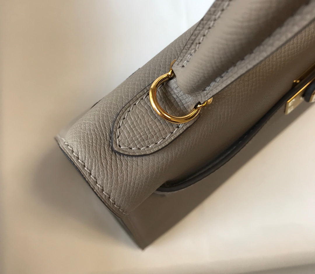 HM KELLY 32CM CUIR EPSOM GRIS FONCÉ QUINCAILLERIE DORÉ