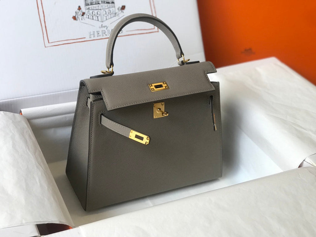 HM KELLY 32CM CUIR EPSOM GRIS FONCÉ QUINCAILLERIE DORÉ
