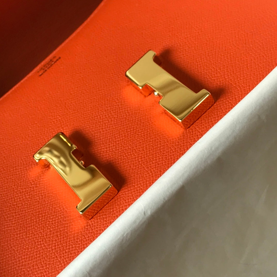 CONSTANCE 24 CUIR EPSOM ORANGE ROUGE QUINCAILLERIE OR