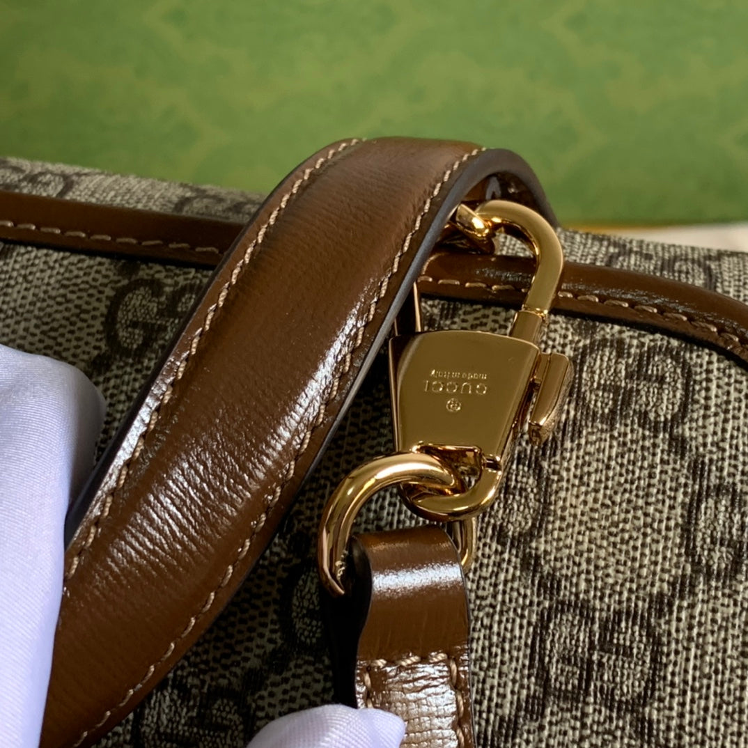 SAC GG HORSEBIT 1955 MINI 23 EN TOILE BEIGE ET CUIR DE VEAU MARRON