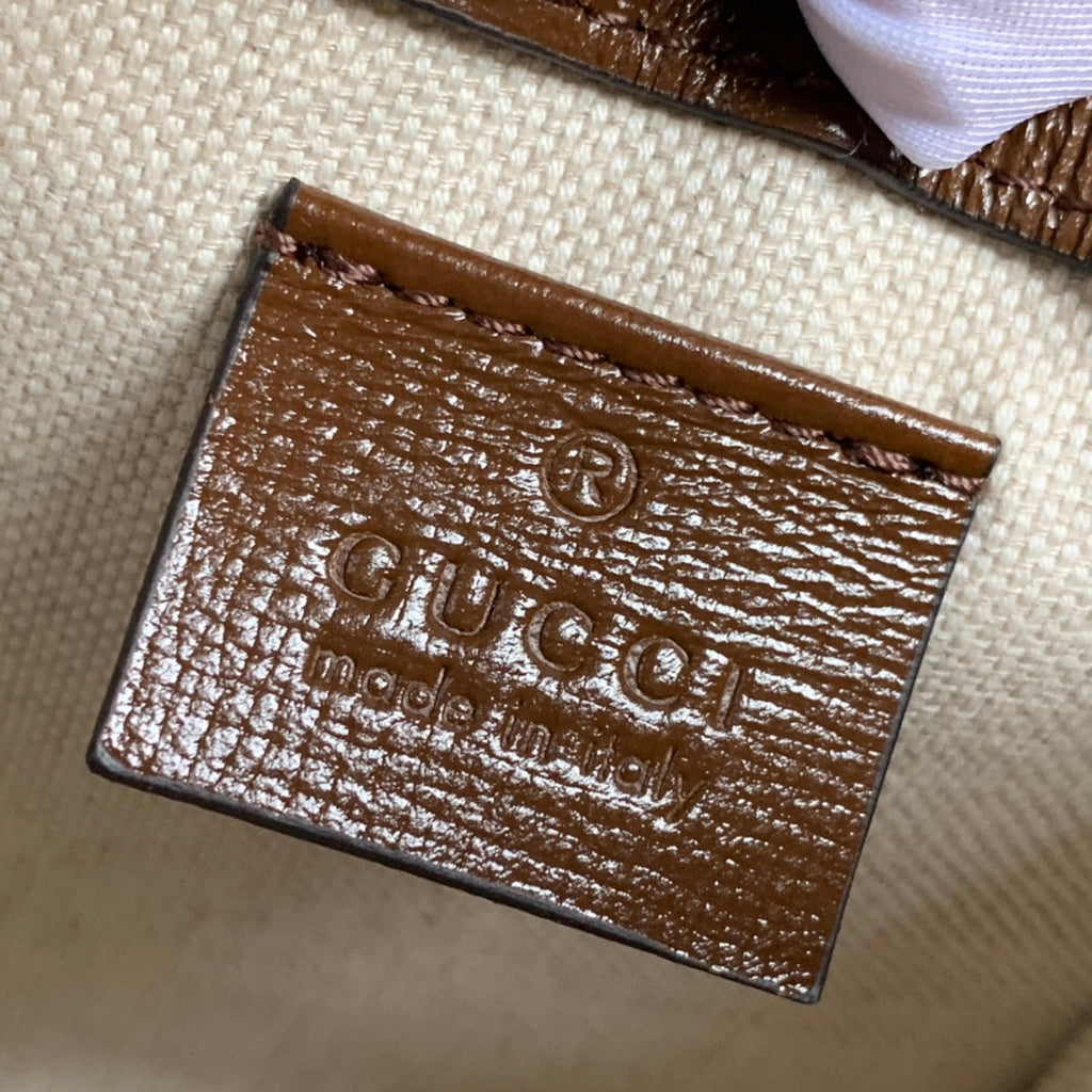 SAC GG HORSEBIT 1955 MINI 23 EN TOILE BEIGE ET CUIR DE VEAU MARRON
