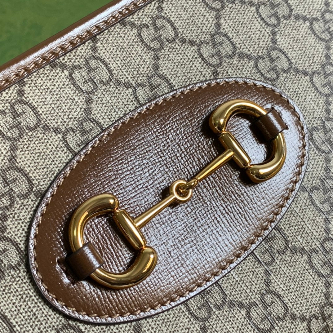 SAC GG HORSEBIT 1955 MINI 23 EN TOILE BEIGE ET CUIR DE VEAU MARRON