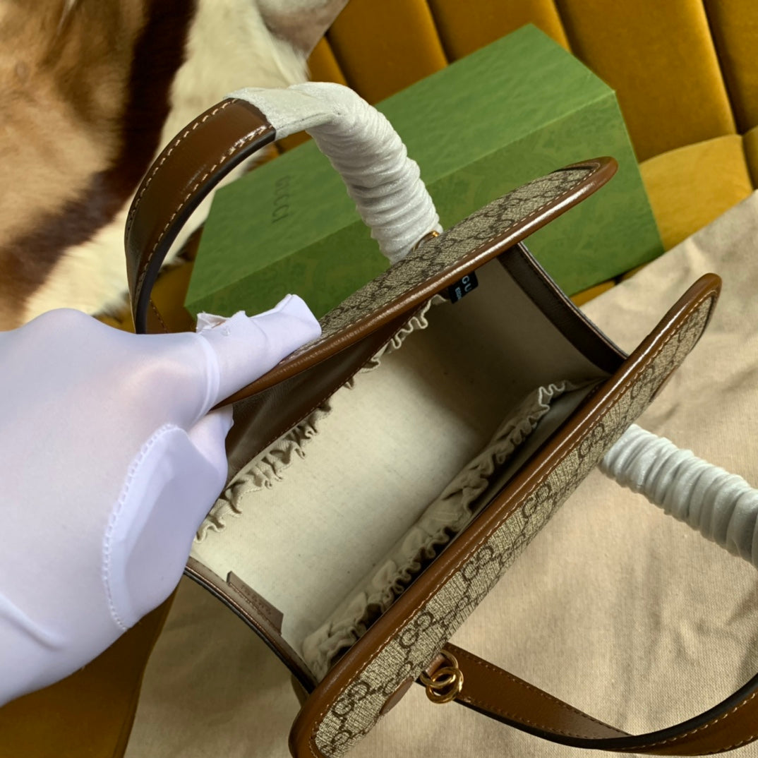 SAC GG HORSEBIT 1955 MINI 23 EN TOILE BEIGE ET CUIR DE VEAU MARRON