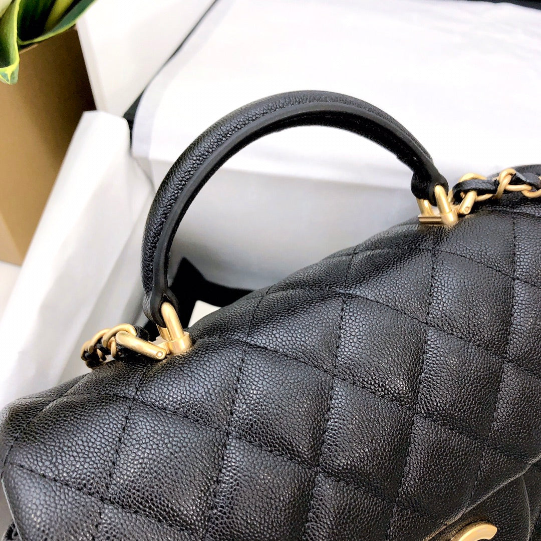 MINI SAC À RABAT AVEC POIGNÉE SUPÉRIEURE 20 CM NOIR CAVIAR QUINCAILLERIE OR