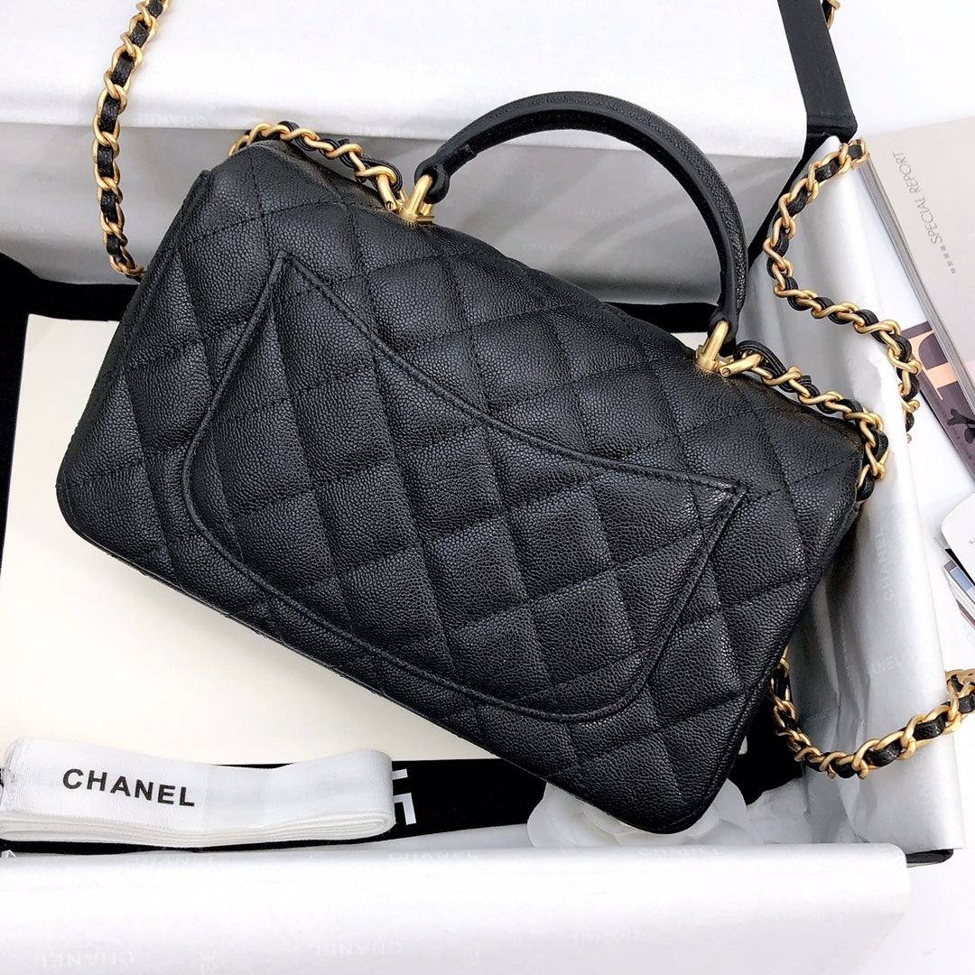MINI SAC À RABAT AVEC POIGNÉE SUPÉRIEURE 20 CM NOIR CAVIAR QUINCAILLERIE OR