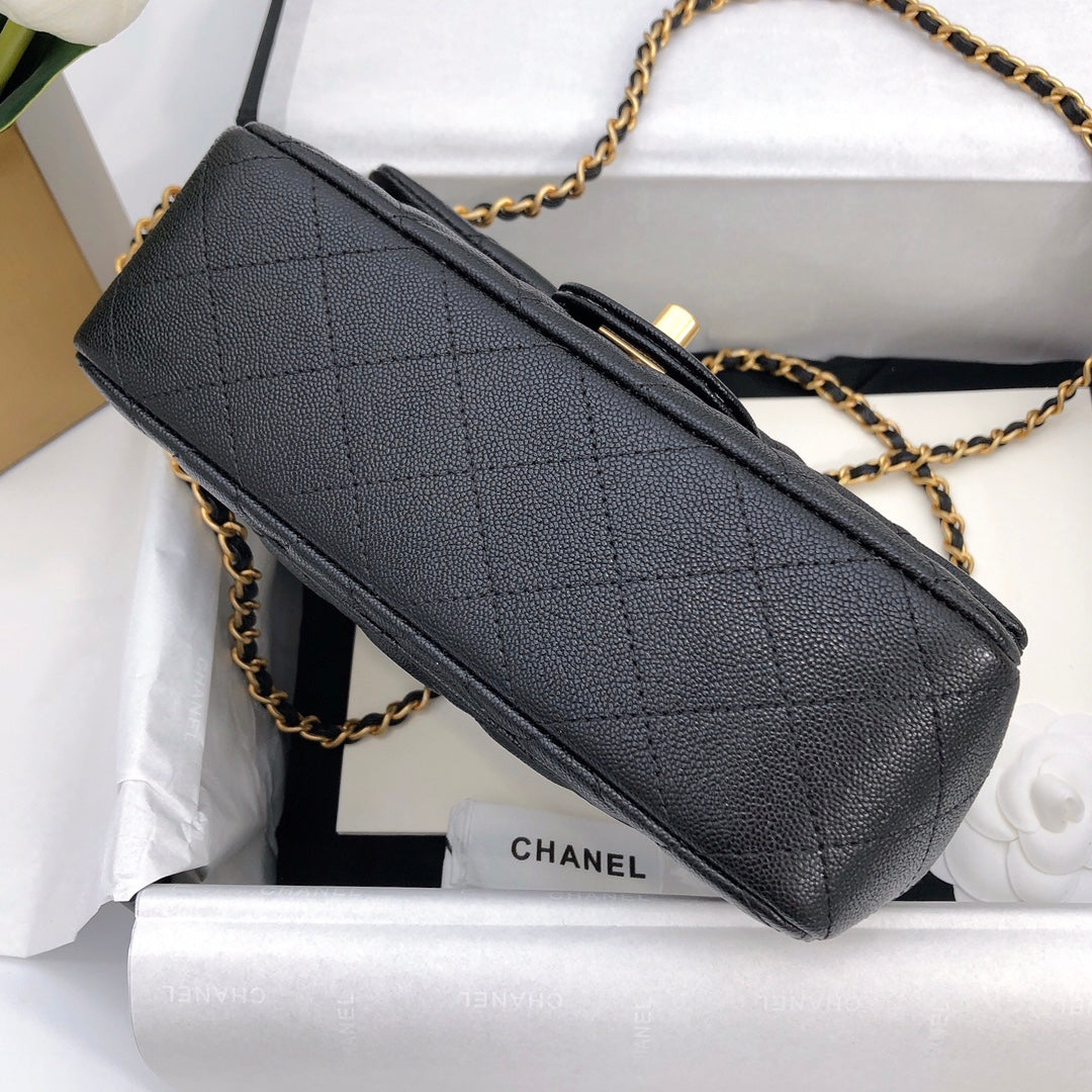 MINI FLAP BAG TOP HANDLE 20CM BLACK CAVIAR GOLD HARDWARE