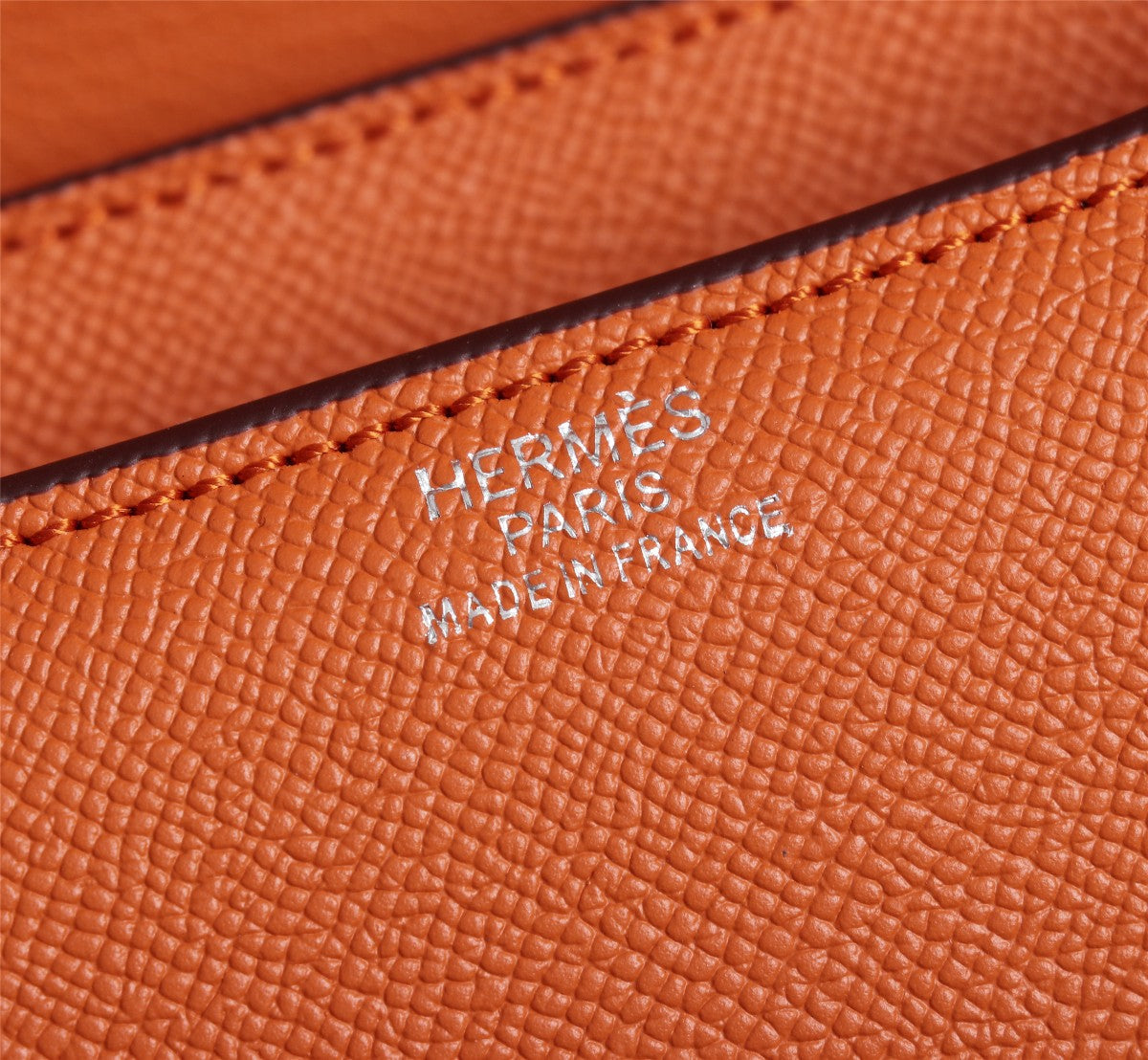 SACS HM CONSTANCE 19 ORANGE EPSOM QUINCAILLERIE ARGENTÉE
