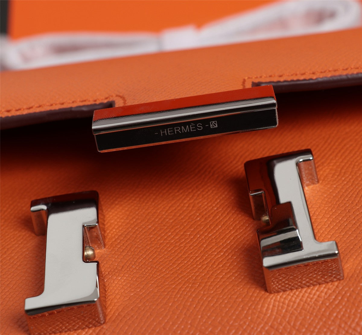 SACS HM CONSTANCE 19 ORANGE EPSOM QUINCAILLERIE ARGENTÉE