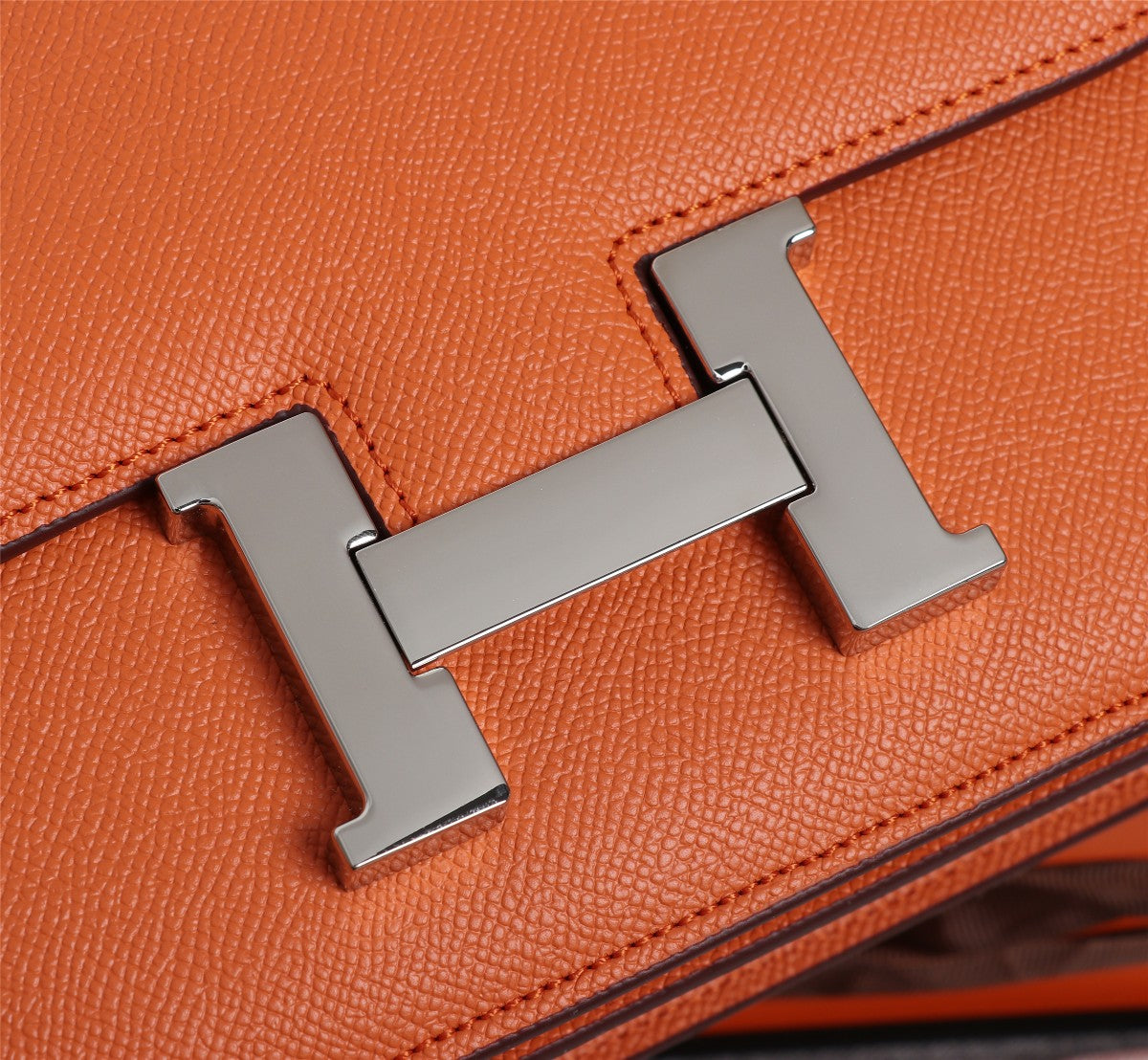 SACS HM CONSTANCE 22 ORANGE EPSOM QUINCAILLERIE ARGENTÉE