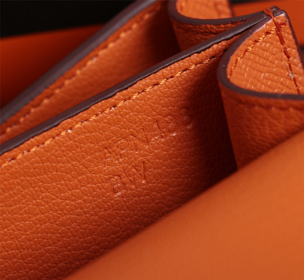 SACS HM CONSTANCE 19 ORANGE EPSOM QUINCAILLERIE ARGENTÉE