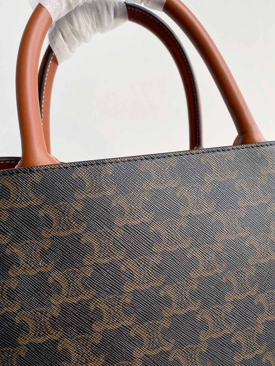 PETIT CABAS VERTICAL 28CM TOILE TRIOMPHE NOIRE CUIR DE VEAU TAN