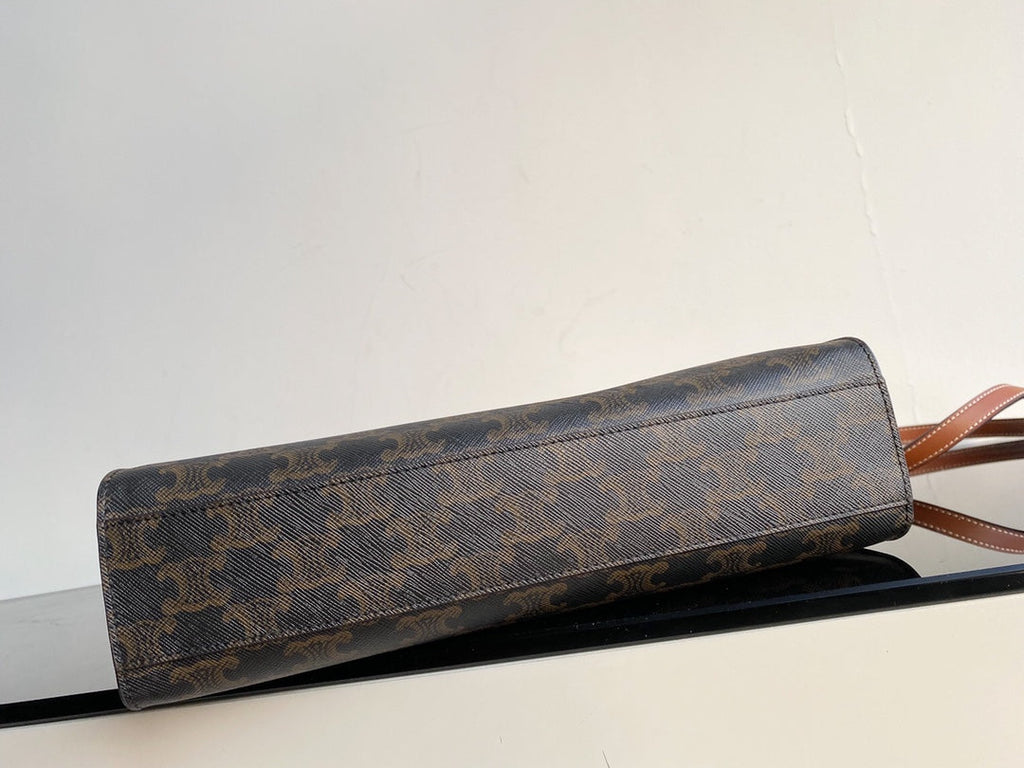 PETIT CABAS VERTICAL 28CM TOILE TRIOMPHE NOIRE CUIR DE VEAU TAN