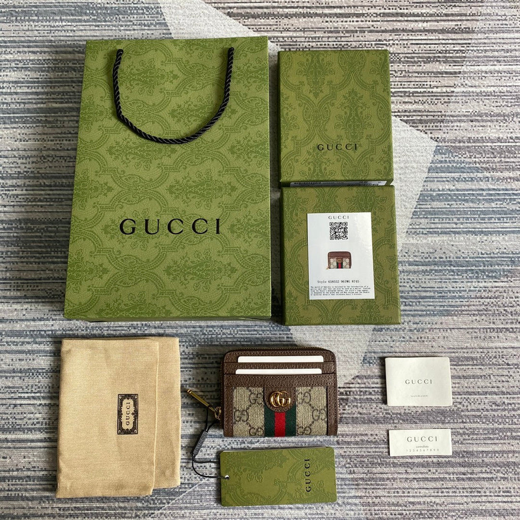 PORTEFEUILLE OPHIDIA GG 11 EN TOILE BEIGE ET ÉBÈNE