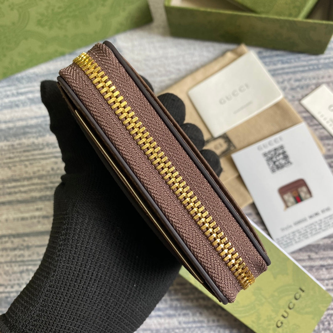 PORTEFEUILLE OPHIDIA GG 11 EN TOILE BEIGE ET ÉBÈNE