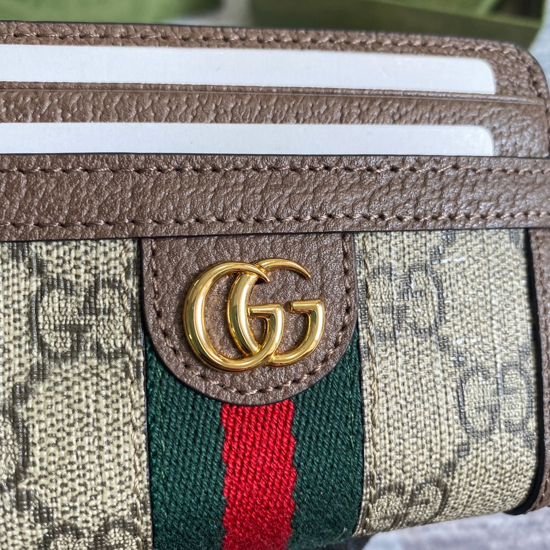 PORTEFEUILLE OPHIDIA GG 11 EN TOILE BEIGE ET ÉBÈNE