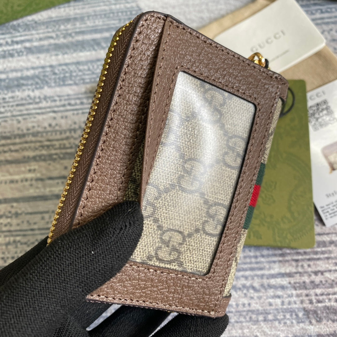 PORTEFEUILLE OPHIDIA GG 11 EN TOILE BEIGE ET ÉBÈNE