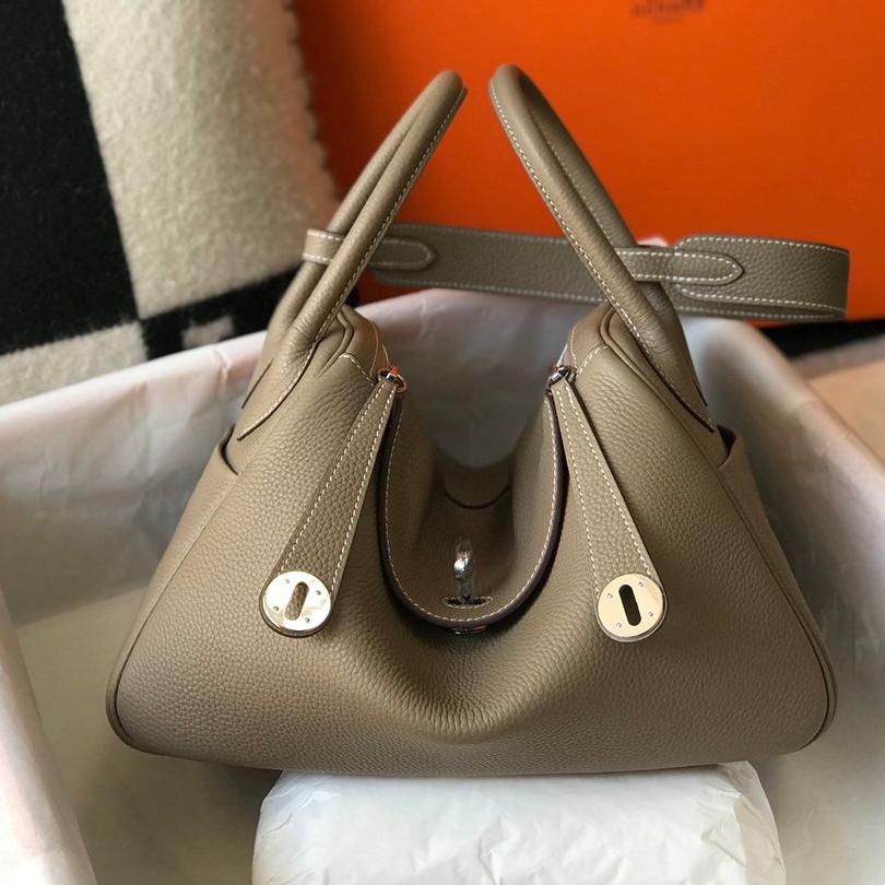 SAC HM LINDY 30 CUIR TAURILLON CLEMENCE KAKI