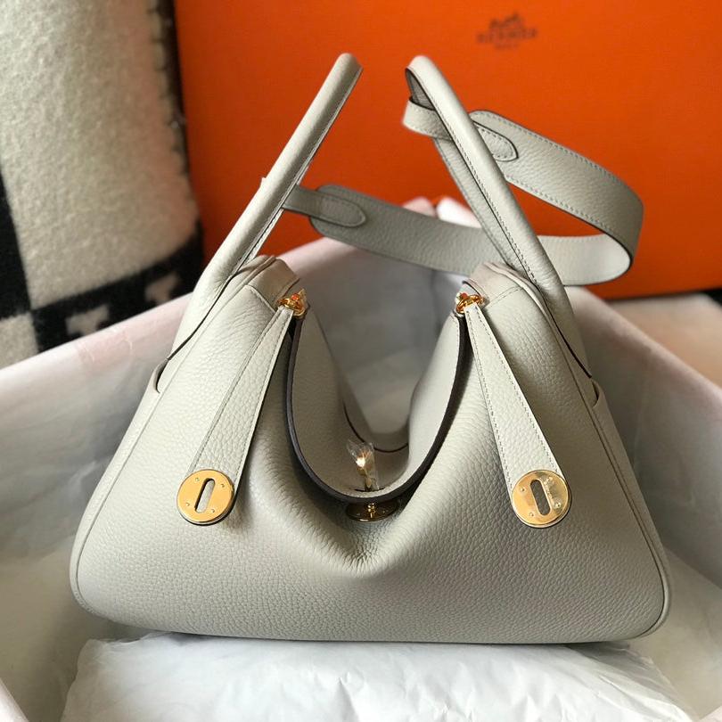 SAC HM LINDY 26 CUIR TAURILLON CLEMENCE CRÈME
