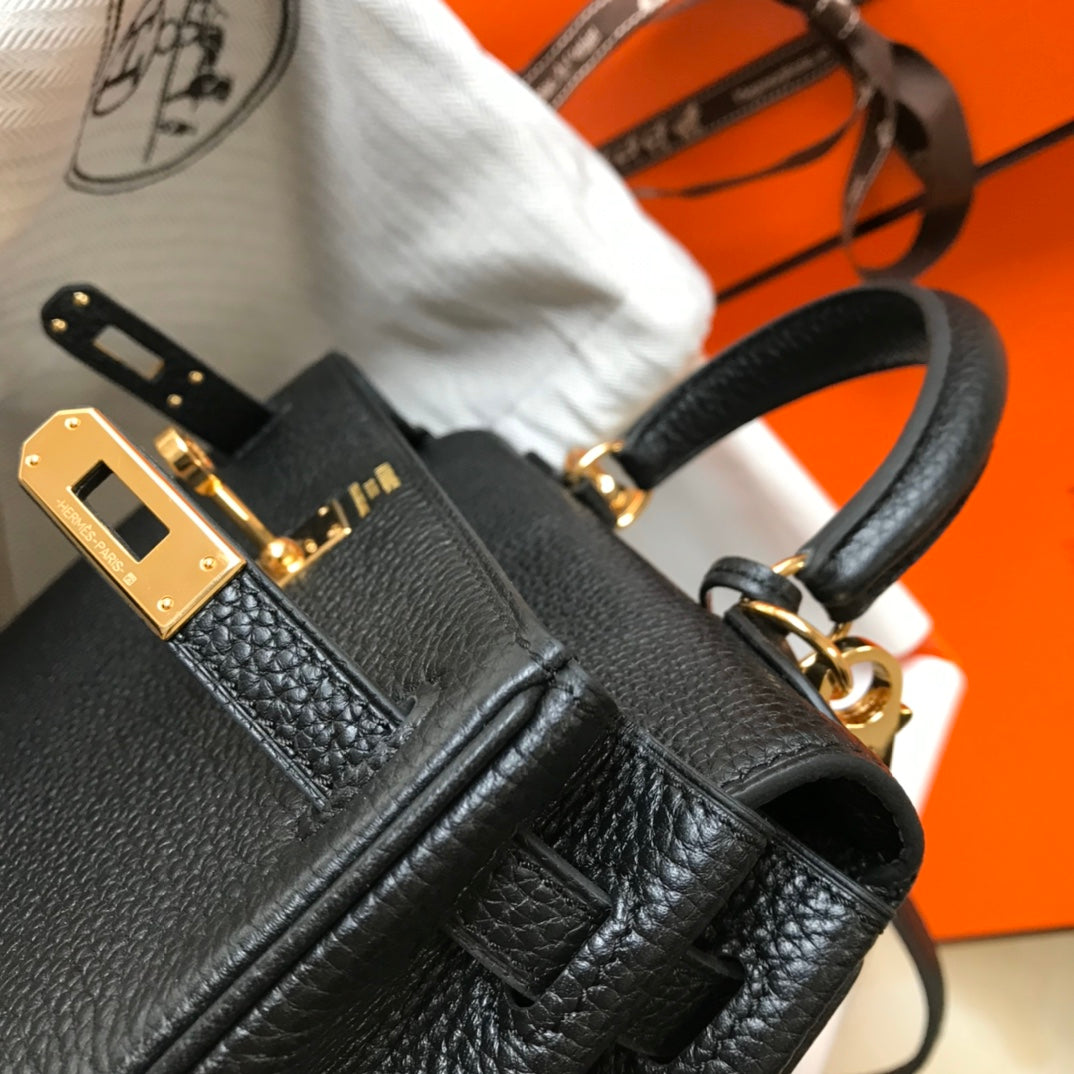HM MINI KELLY 20CM CUIR TOGO NOIR QUINCAILLERIE DORÉ