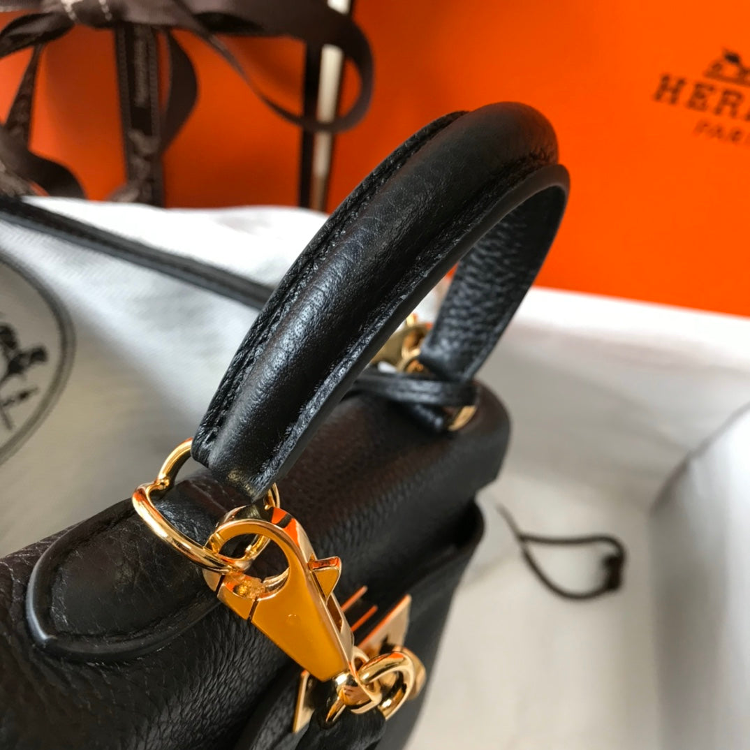 HM MINI KELLY 20CM CUIR TOGO NOIR QUINCAILLERIE DORÉ