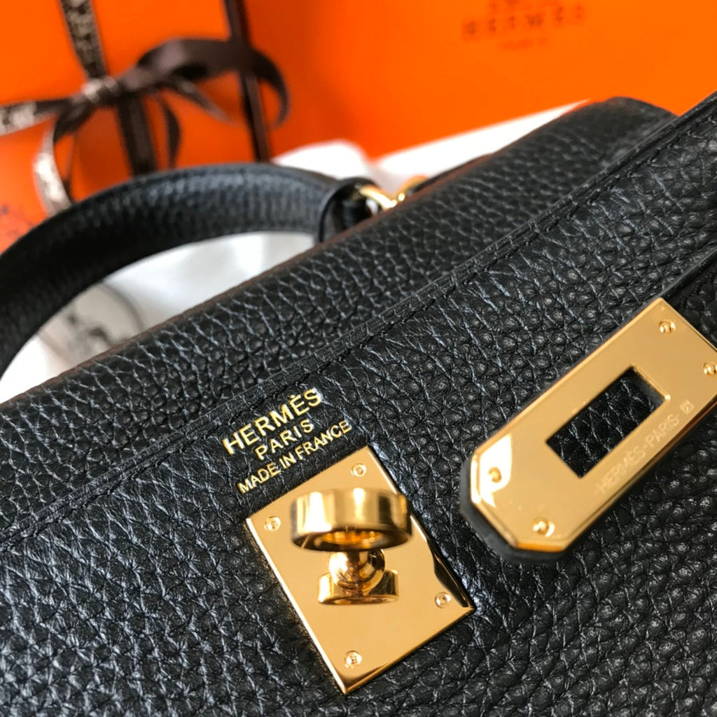 HM MINI KELLY 20CM CUIR TOGO NOIR QUINCAILLERIE DORÉ