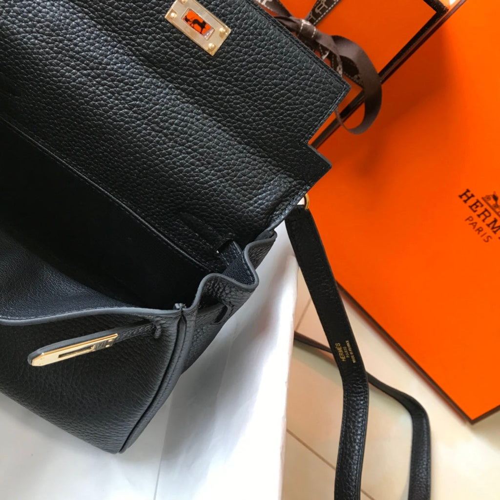 HM MINI KELLY 20CM CUIR TOGO NOIR QUINCAILLERIE DORÉ