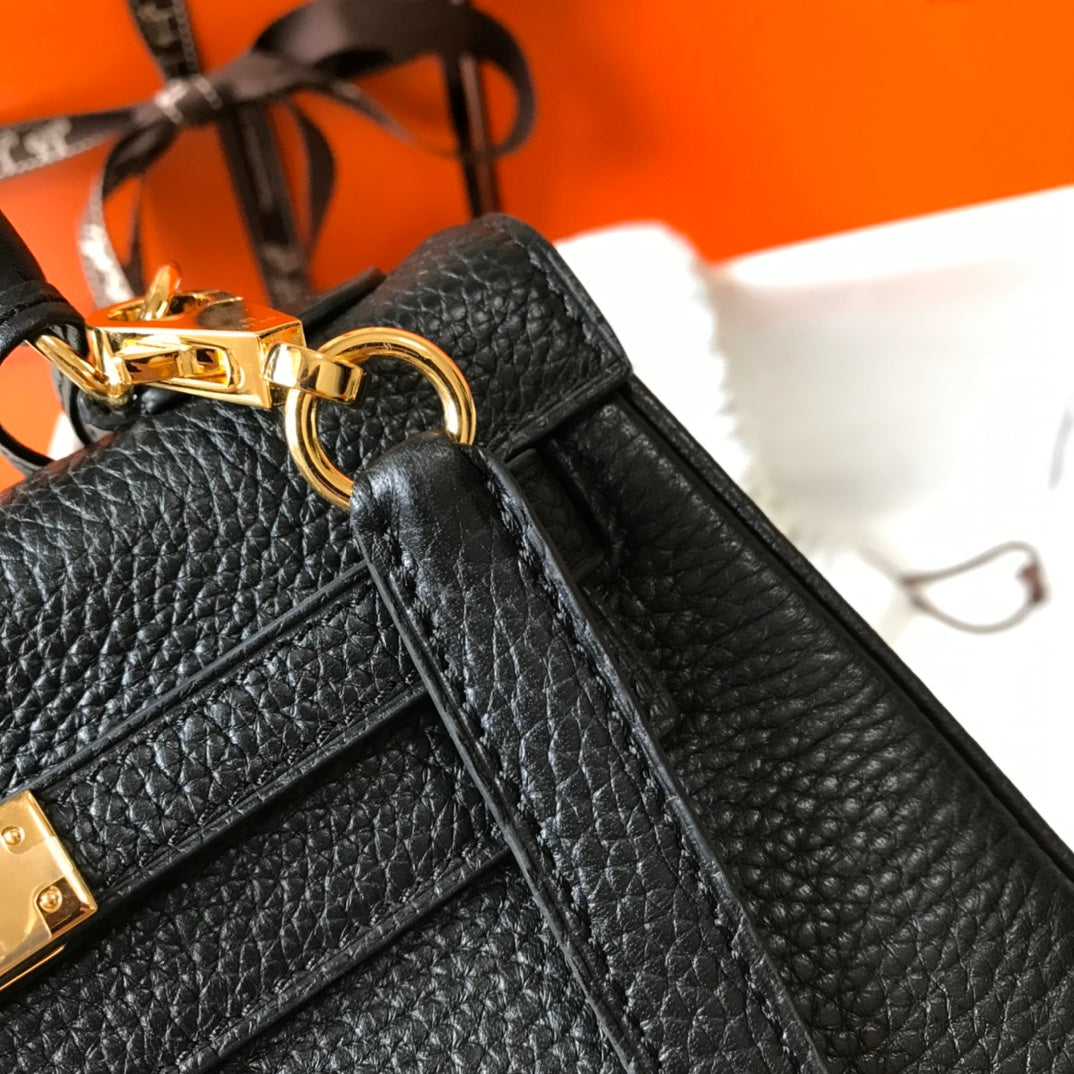 HM MINI KELLY 20CM CUIR TOGO NOIR QUINCAILLERIE DORÉ