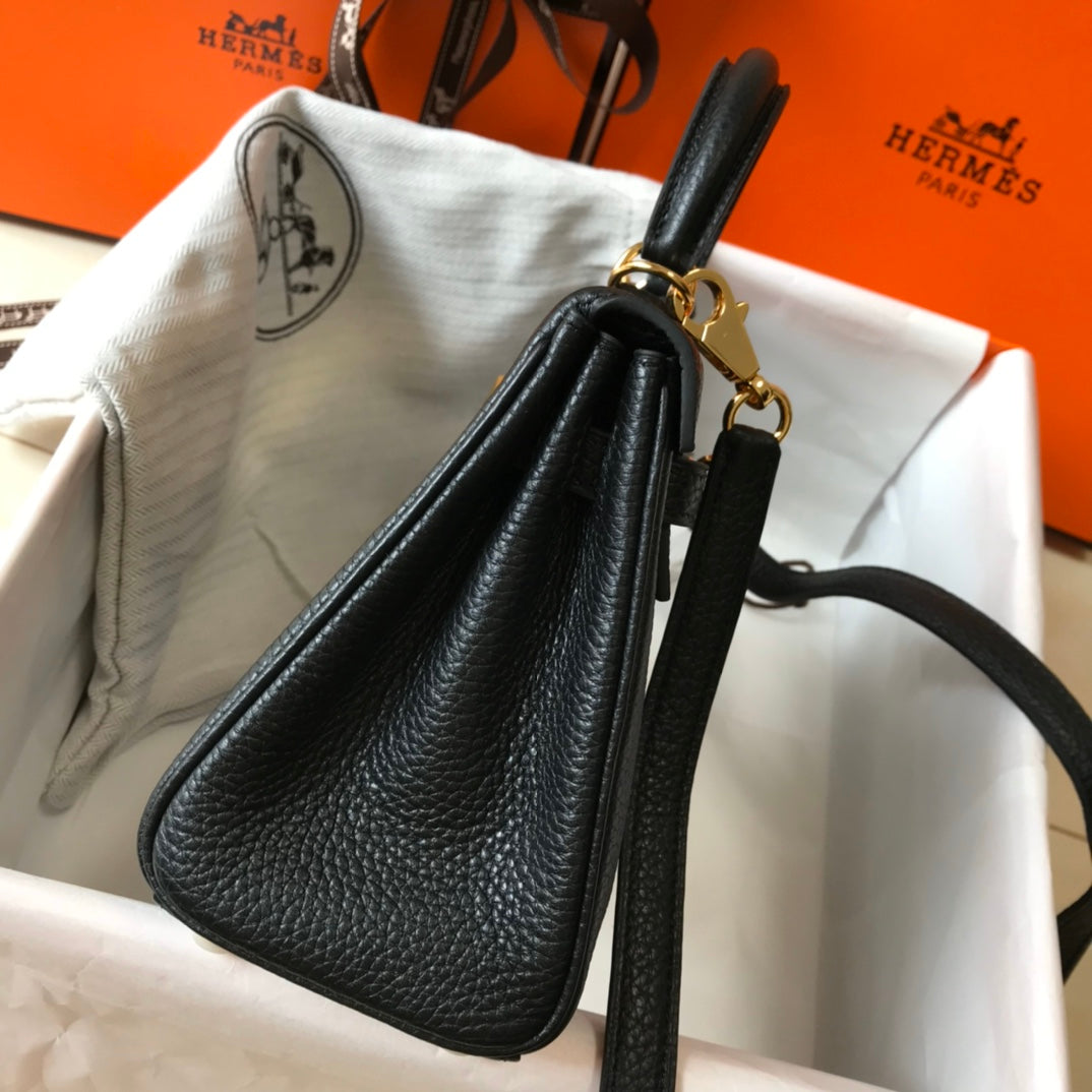 HM MINI KELLY 20CM CUIR TOGO NOIR QUINCAILLERIE DORÉ