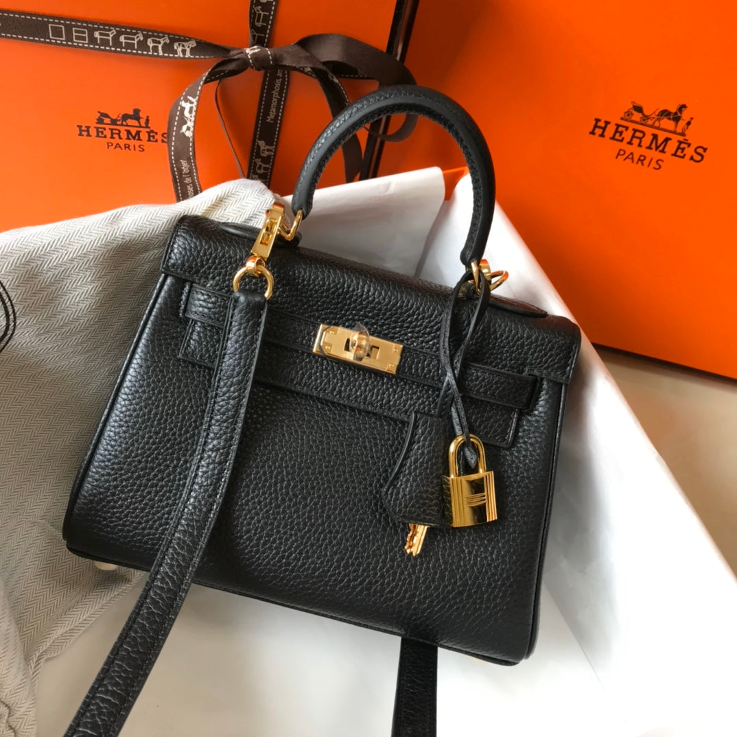 HM MINI KELLY 20CM CUIR TOGO NOIR QUINCAILLERIE DORÉ