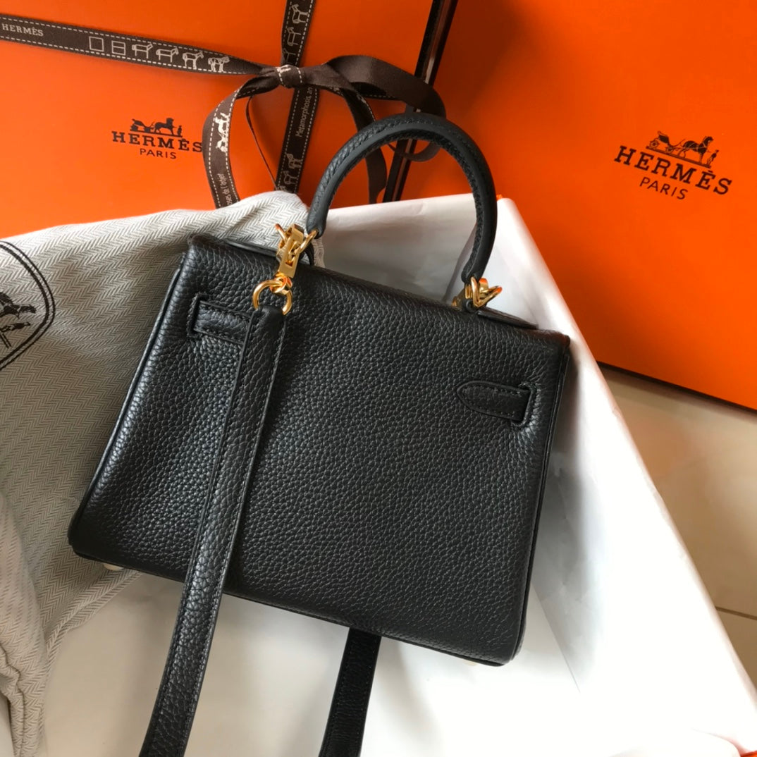 HM MINI KELLY 20CM CUIR TOGO NOIR QUINCAILLERIE DORÉ