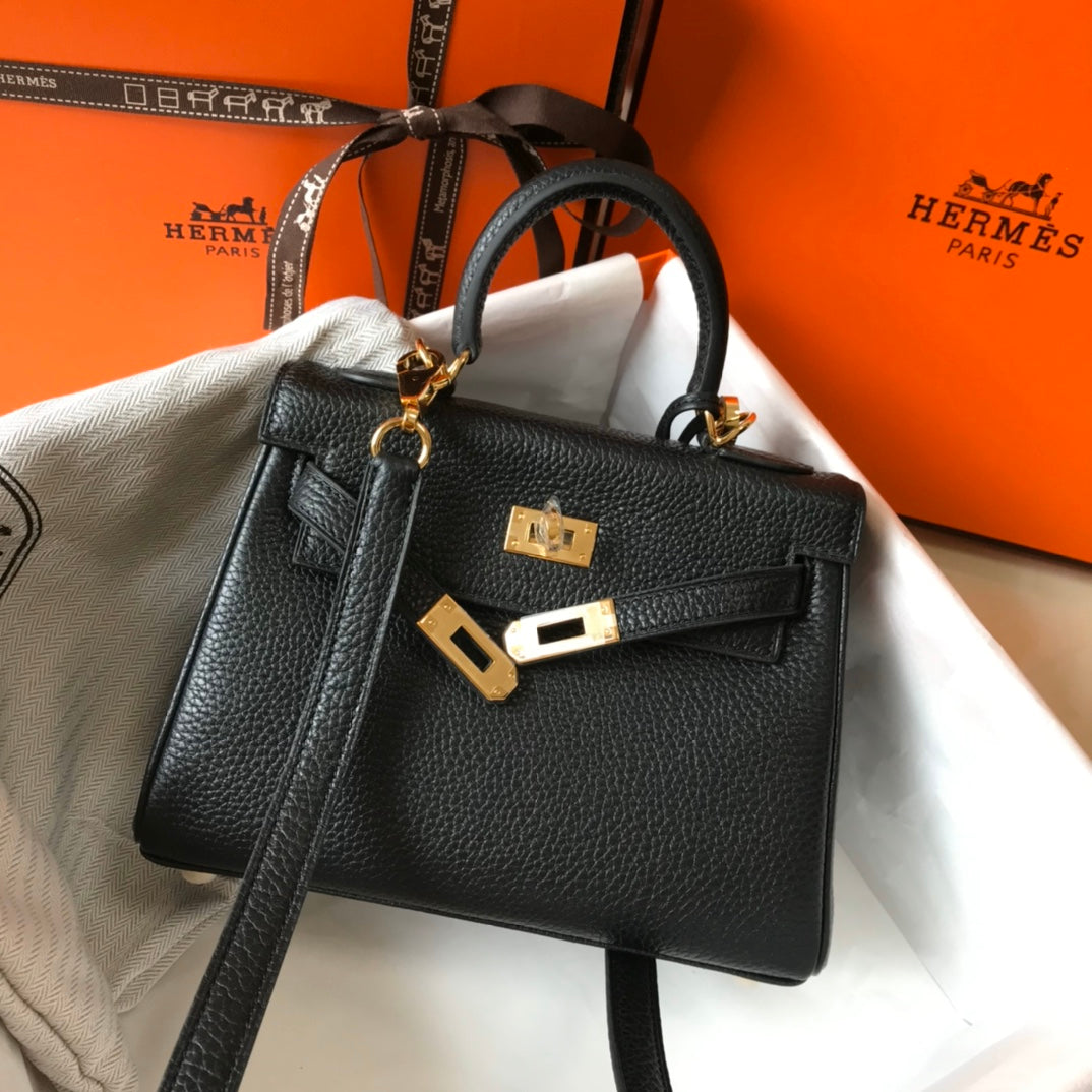 HM MINI KELLY 20CM CUIR TOGO NOIR QUINCAILLERIE DORÉ