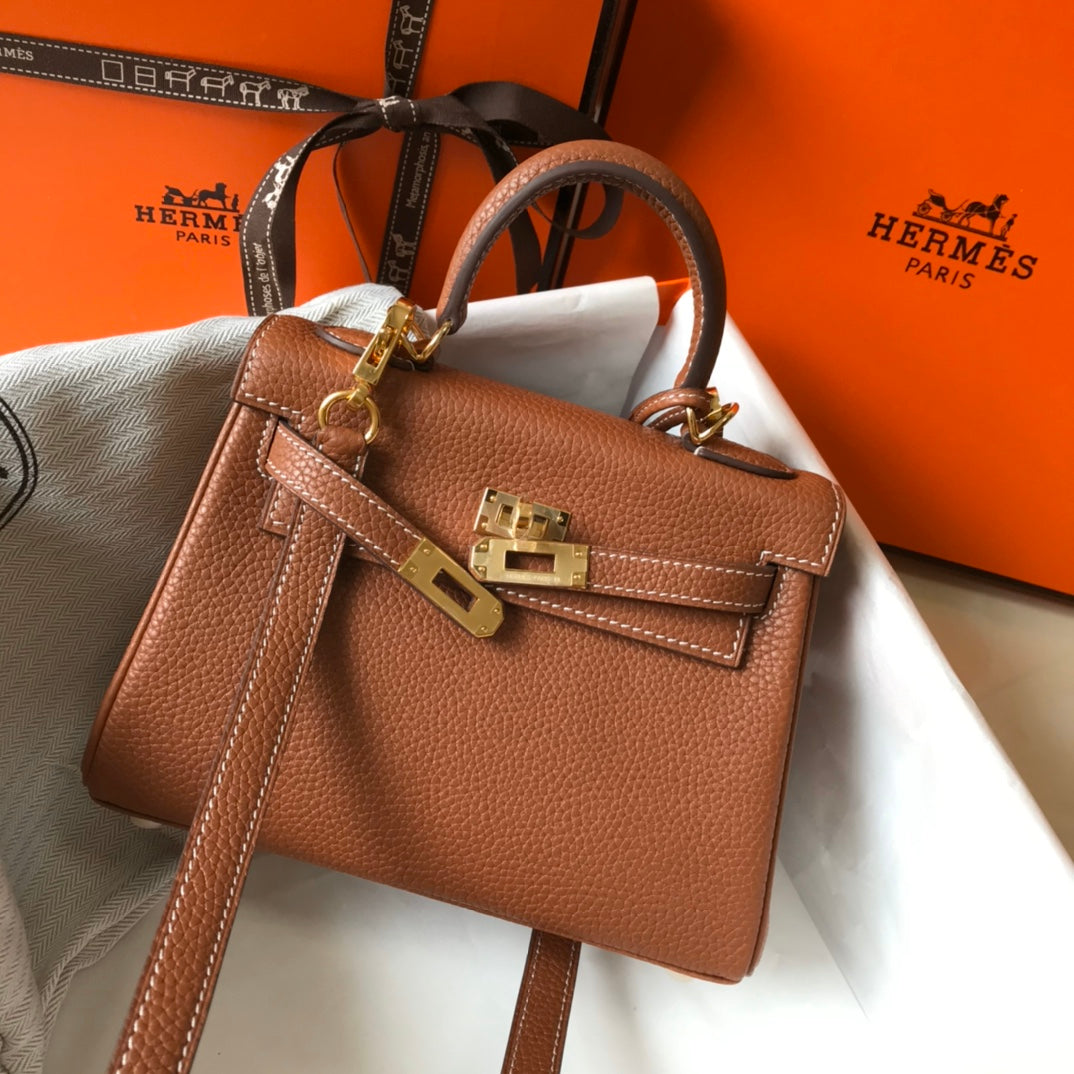 HM MINI KELLY 20CM CUIR TOGO DORÉ QUINCAILLERIE DORÉ