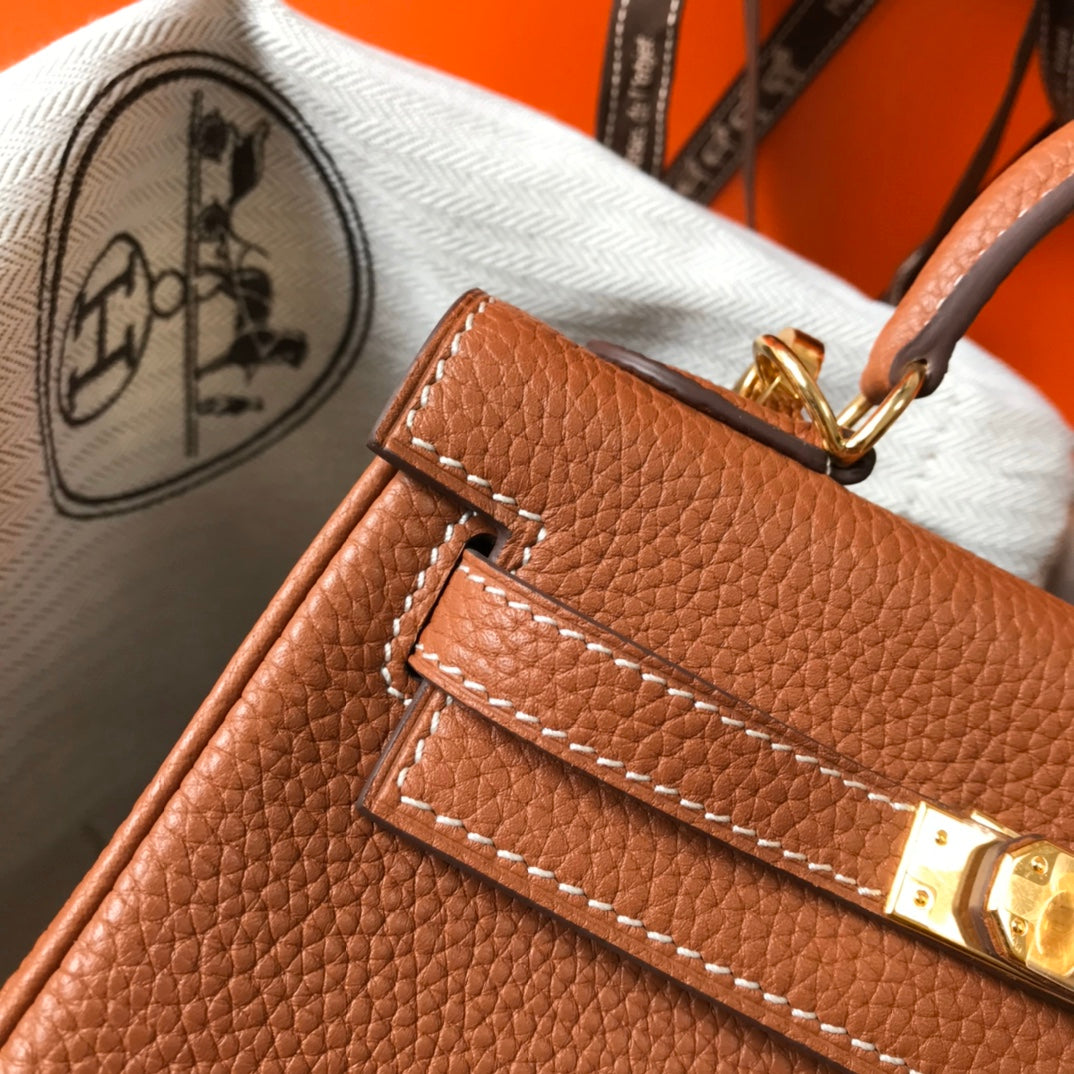 HM MINI KELLY 20CM CUIR TOGO DORÉ QUINCAILLERIE DORÉ