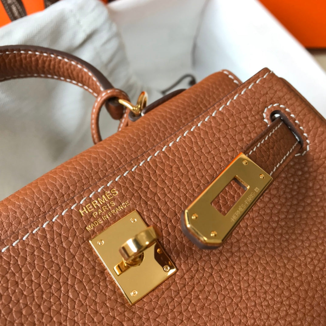 HM MINI KELLY 20CM CUIR TOGO DORÉ QUINCAILLERIE DORÉ