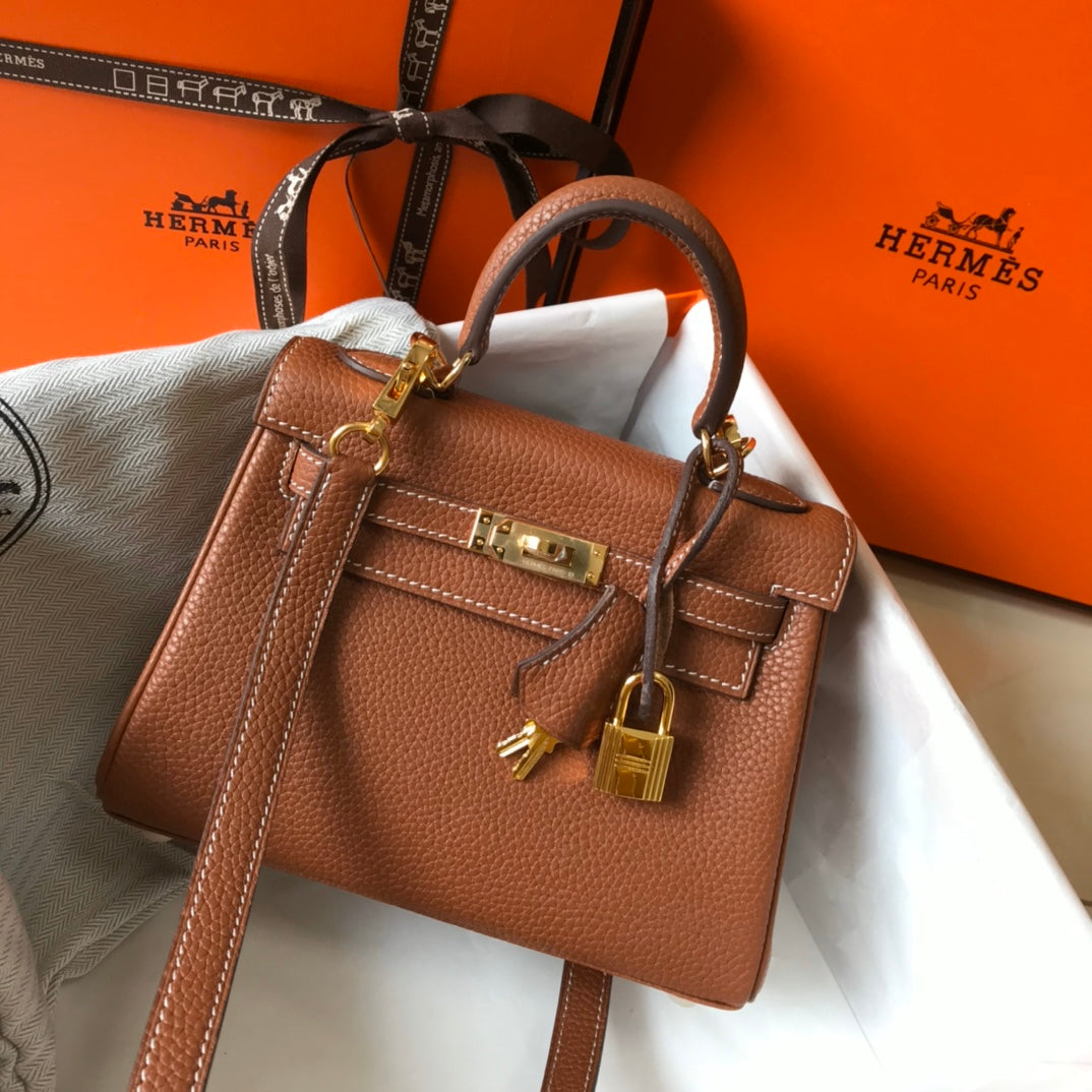 HM MINI KELLY 20CM CUIR TOGO DORÉ QUINCAILLERIE DORÉ