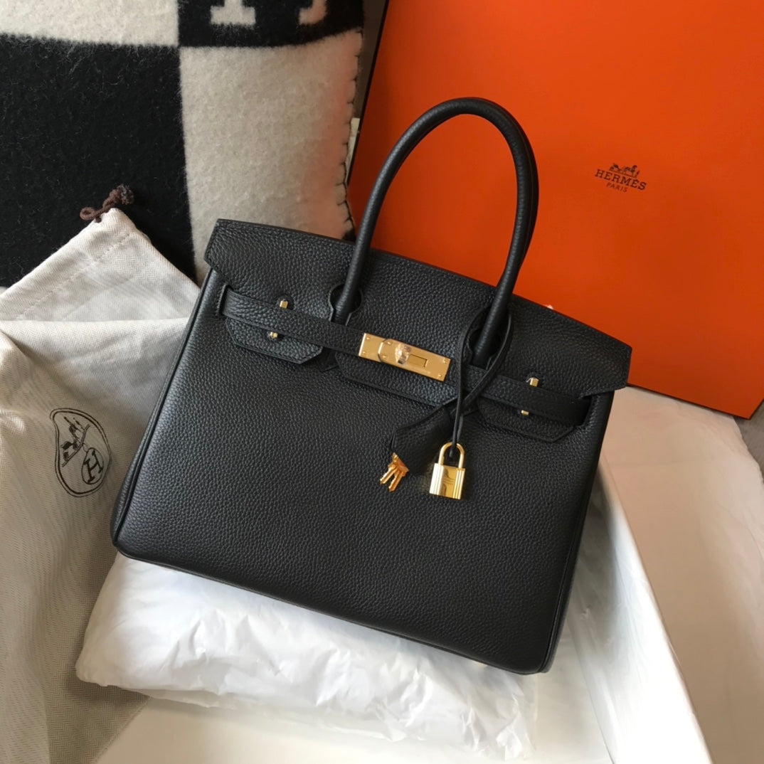 HM BIRKIN 30CM CUIR TOGO NOIR QUINCAILLERIE DORÉ