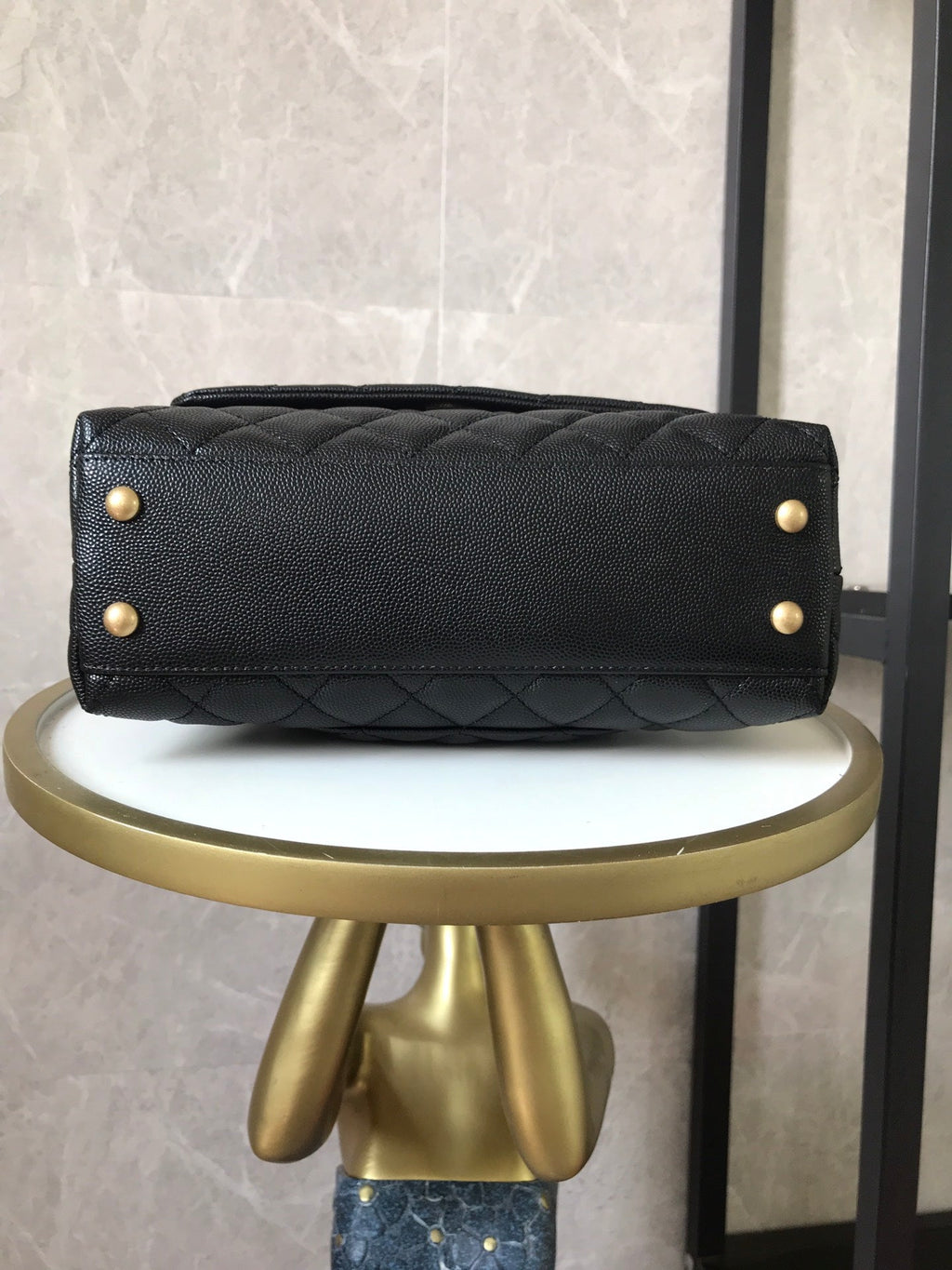 BLACK QUILTED CAVIAR COCO TOPHANDLE 24 GOLD HARDWARE