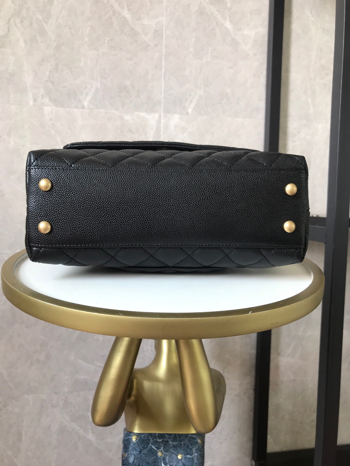 BLACK QUILTED CAVIAR COCO TOPHANDLE 24 GOLD HARDWARE