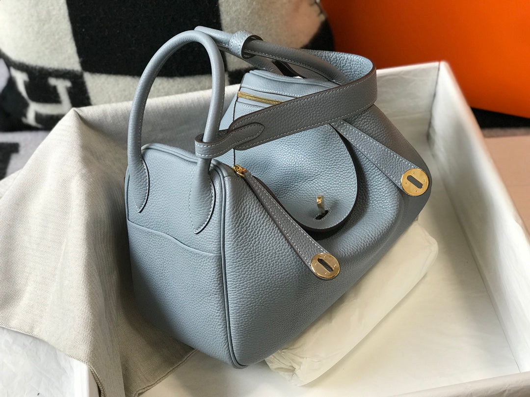 SAC HM LINDY 30 CUIR TAURILLON CLEMENCE GRIS TREMPÉ