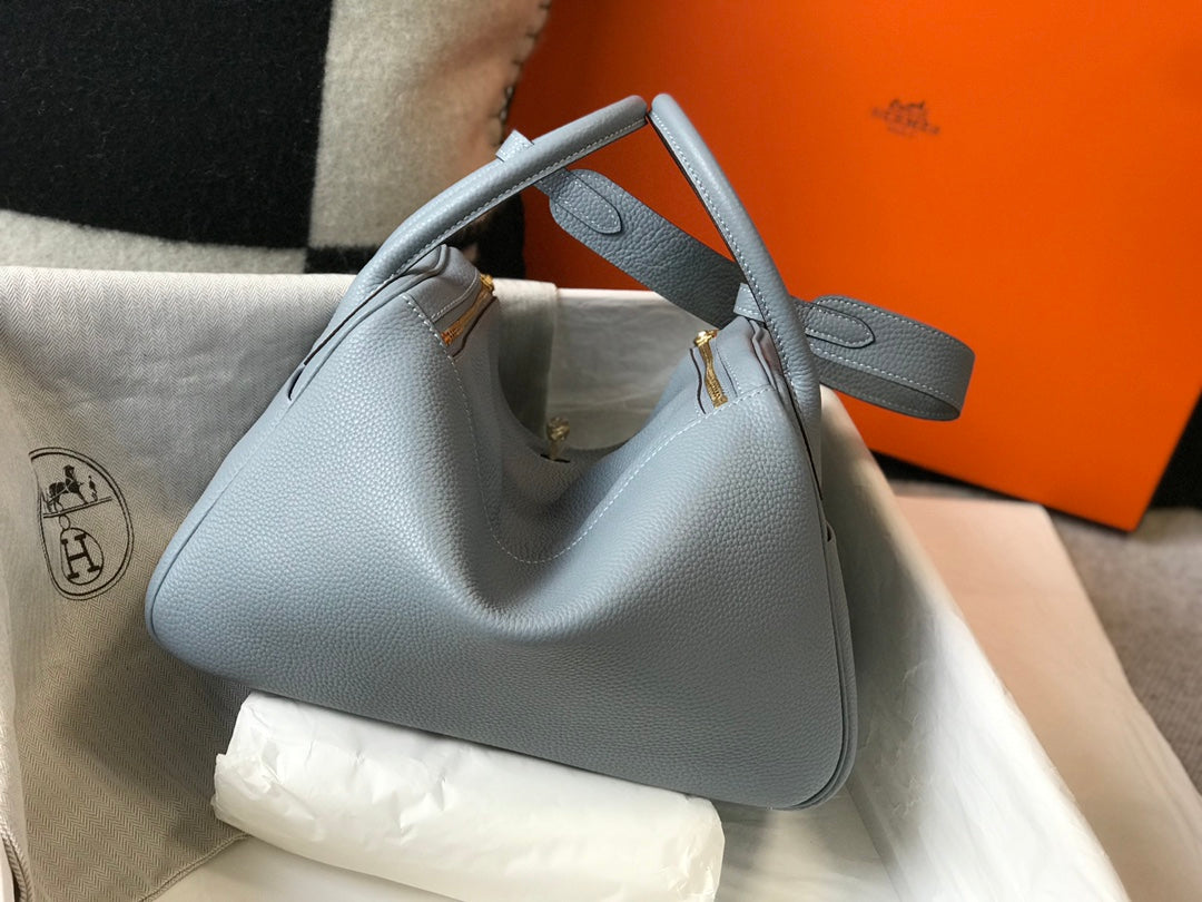 SAC HM LINDY 30 CUIR TAURILLON CLEMENCE GRIS TREMPÉ