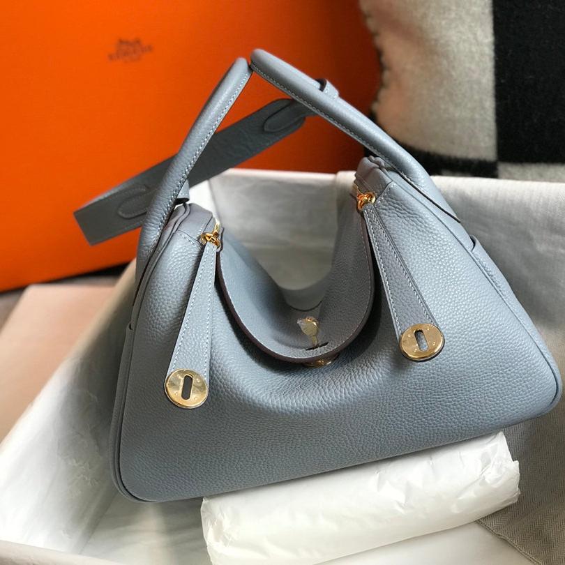 SAC HM LINDY 30 CUIR TAURILLON CLEMENCE GRIS TREMPÉ