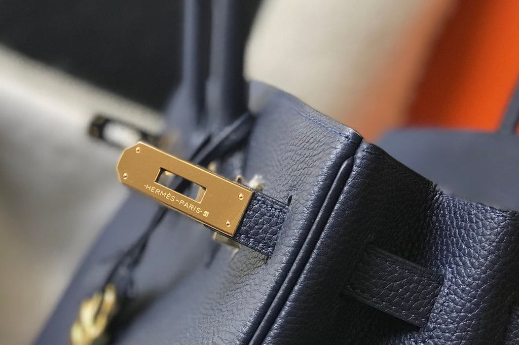 SAC HM BIRKIN 35 CM BLEU MARINE TOGO QUINCAILLERIE DORÉE